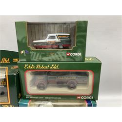 Corgi Eddie Stobart - thirteen various lorries, vans and cars including Reliant Regal, Minis, Land Rover etc; all boxed (13)