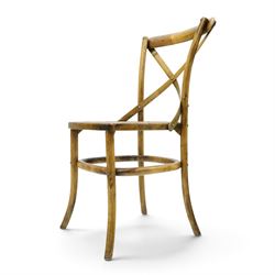 Set of four Oka style rattan dining chairs, bentwood frames inset rattan seat