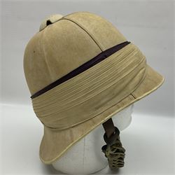 Victorian British tropical pith helmet with brass chain link chin strap