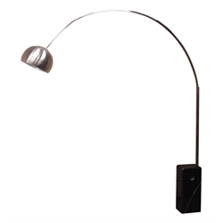  After Achille and Pier Giacomo Castiglioni for Flos - chromed 'Arco' style floor arc lamp on black and white veined marble base, H244cm (overall)   