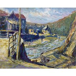 William P* (British Contemporary): ‘A Summer’s Day at Staithes’, acrylic on board indistinctly signed, further signed titled and dated 2000 verso 23cm x 29cm