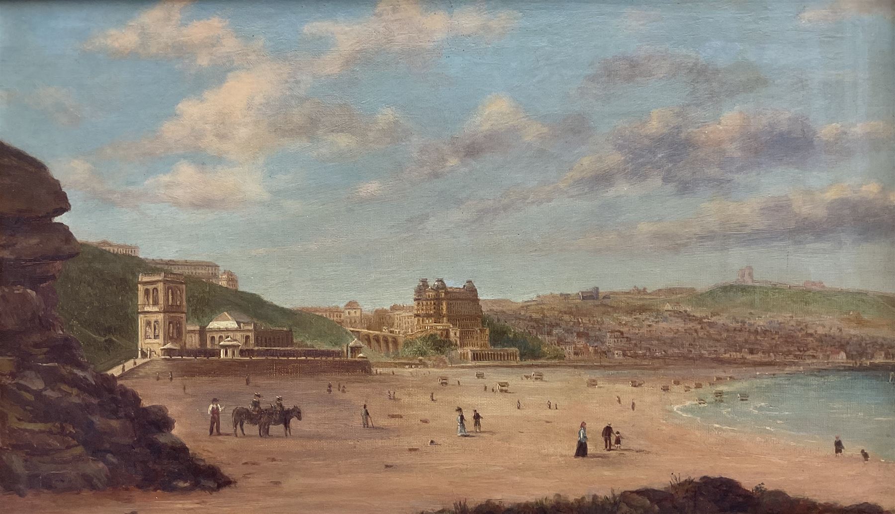 English Naïve School (19th century): Scarborough South Bay, oil on canvas indistinctly signed EEK and dated '78, 29cm x 50cm