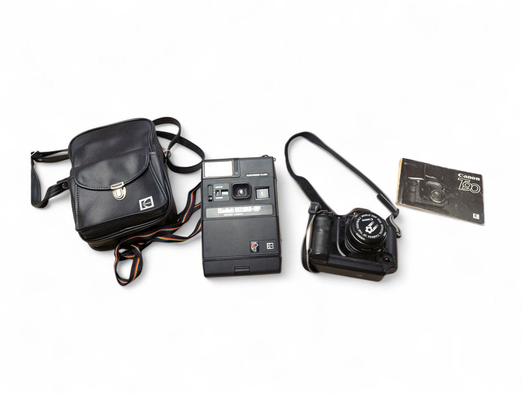 Canon T90 camera and a Kodak EK 160-EF camera