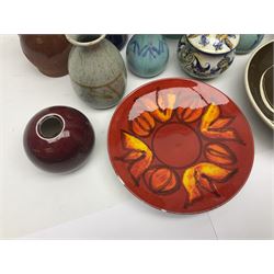 Poole Pottery Delphis plate, together with studio pottery including vases, bowls and jugs