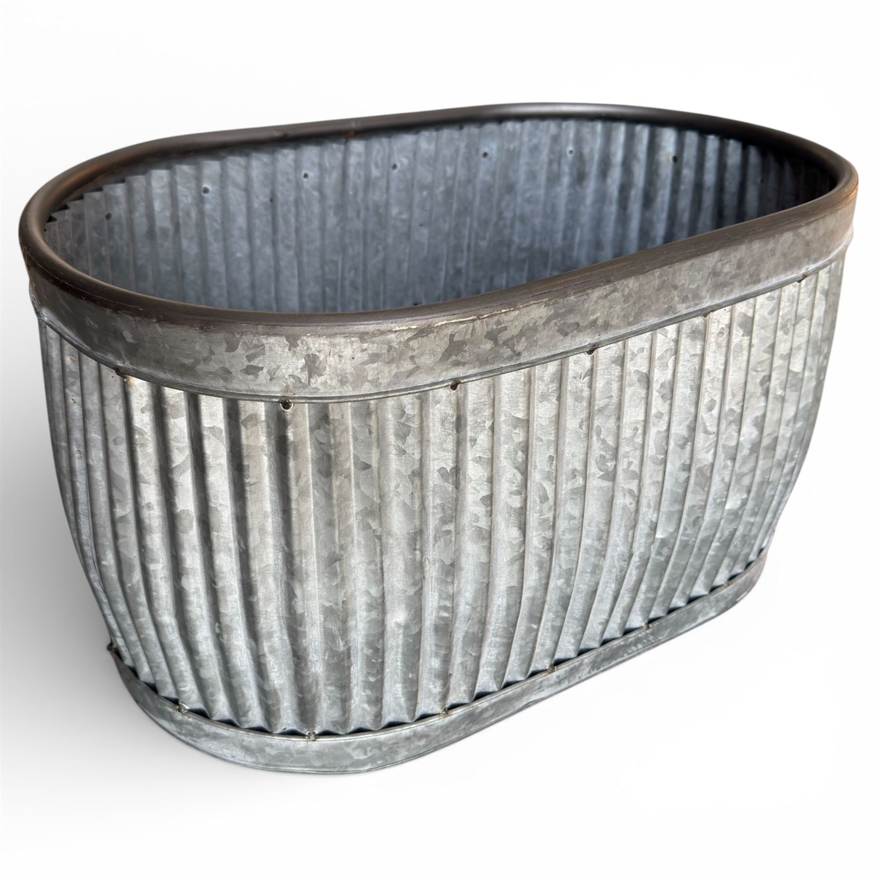 Set Of 3 galvanised oval planters