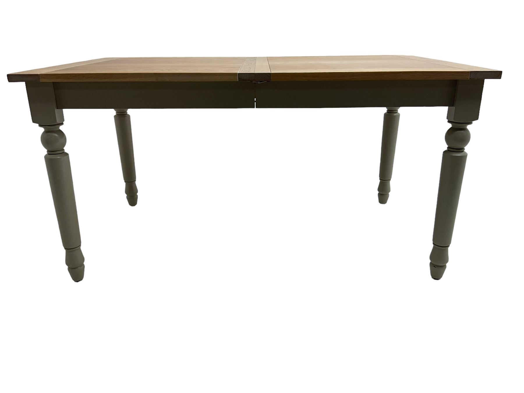 Neptune Furniture - 'Suffolk' oak dining table, pull-out extending top with two additional leaves, on turned supports, in grey paint and wax finish 