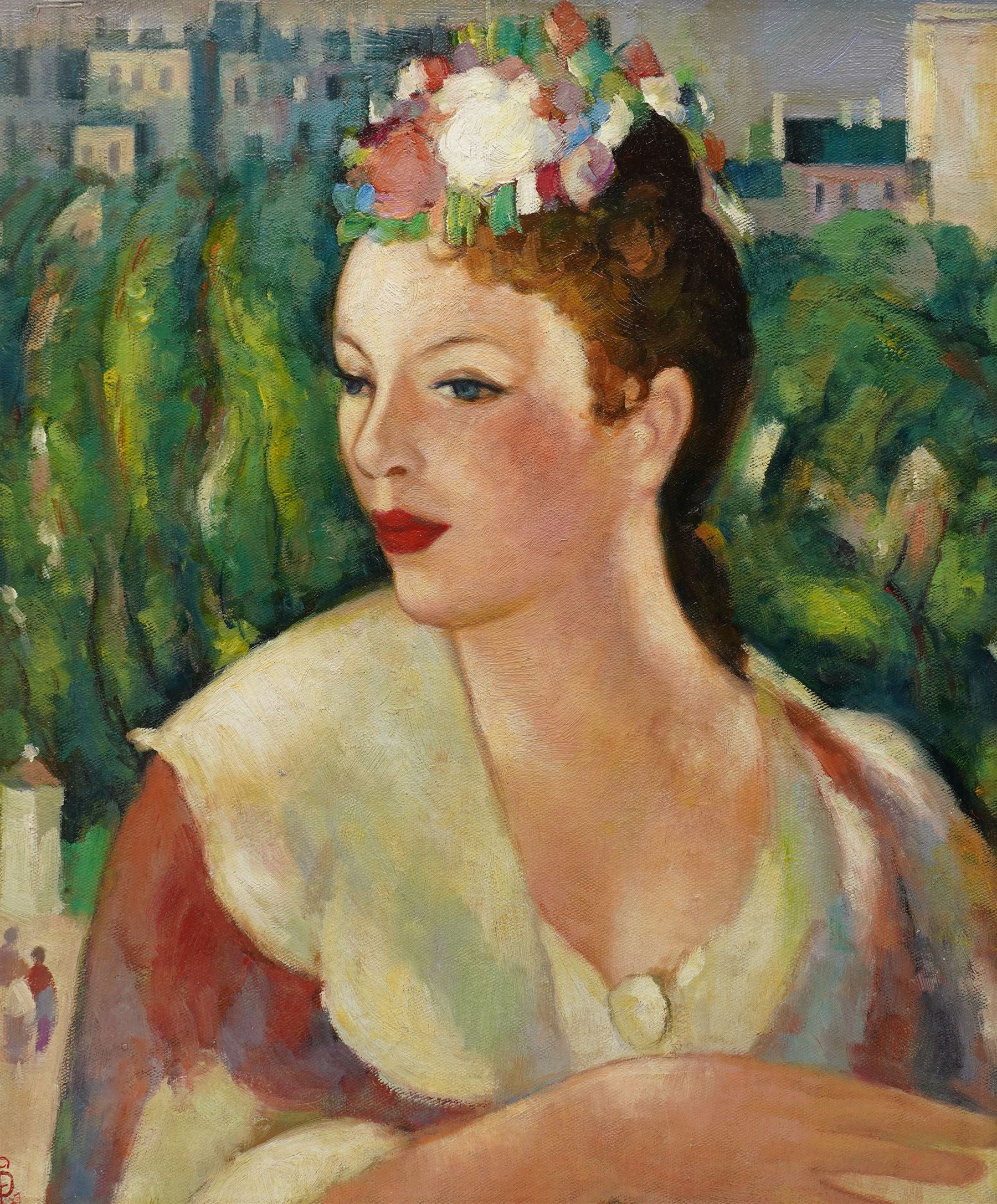 After John Duncan Fergusson (Scottish 1874-1961): 'Hillhead' - Eileen, oil on canvas board indistinctly signed with monogram and dated 55cm x 43cm
