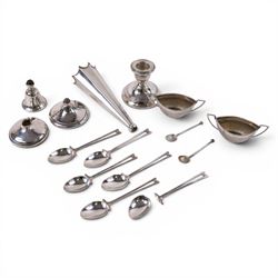 Group of silver, including salts, spoons, candlestick and oddments, all hallmarked