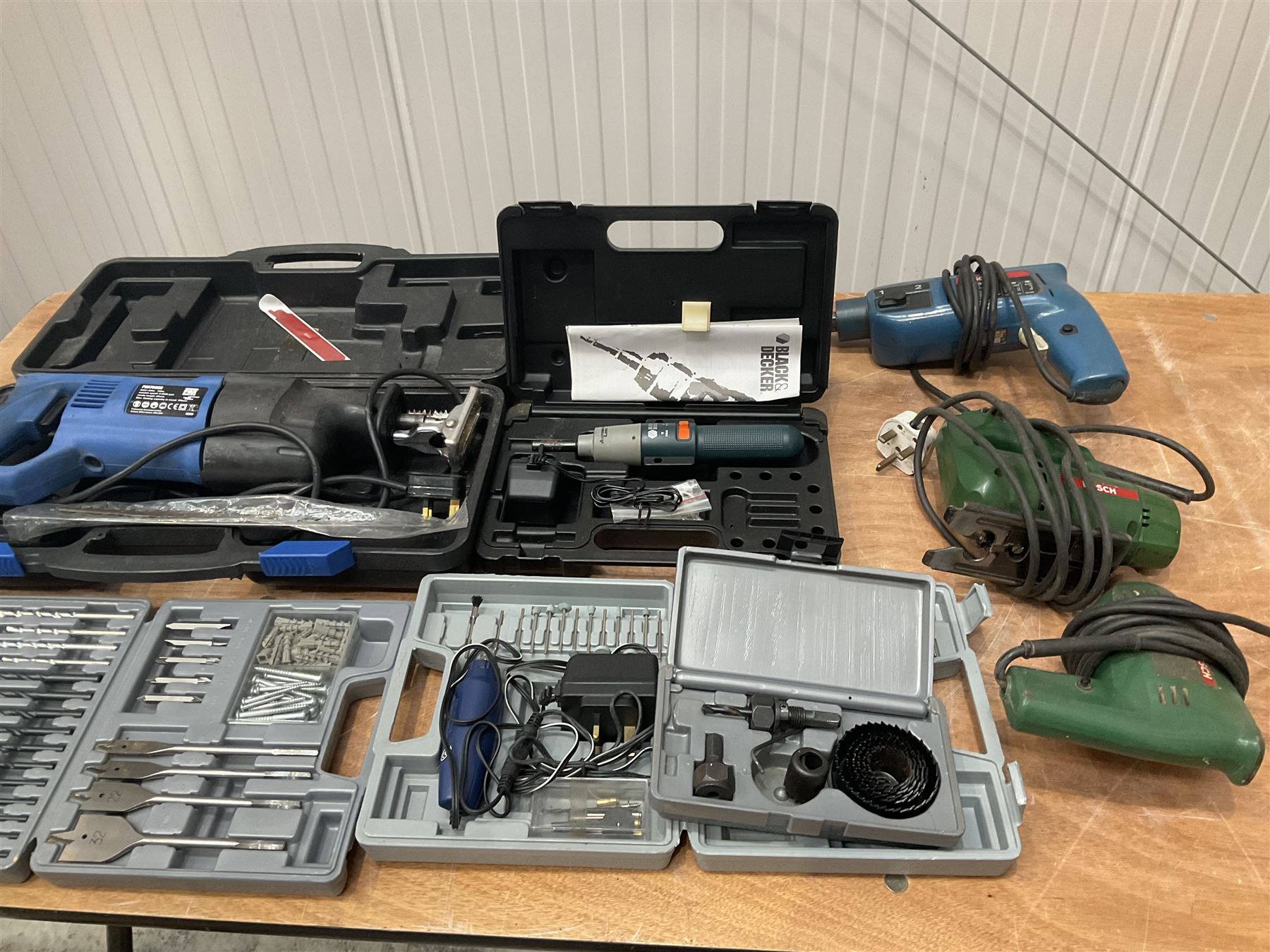 PBX reciprocating saw, drill bit set, hole cutter, and other Bosch electric tools - THIS LOT IS TO BE COLLECTED BY APPOINTMENT FROM DUGGLEBY STORAGE, GREAT HILL, EASTFIELD, SCARBOROUGH, YO11 3TX