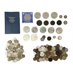 Great British and World coins, including commemorative crowns, Queen Victoria 1892 shilling, pre-decimal coinage etc
