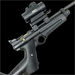 Crosman Model 2250B .22 cal. CO2 rifle, with PAO red dot sight and skeleton stock, serial no.221B76447, L77.5cm overall  NB: AGE RESTRICTIONS APPLY TO THE PURCHASE OF AIR WEAPONS.