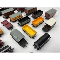 Hornby Dublo - forty-three goods wagons including nine tank wagons (Esso, Mobil, Vacuum, UD and Traffic Services), brake vans, meat and fish wagons, bogie well and bolsters, cable drums, open wagons, salt and grain wagons, etc; and six others by Tri-ang etc; all unboxed (49)