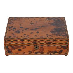 19th century Anglo-Indian tortoiseshell veneered box on bun feet, H9cm, L25cm
