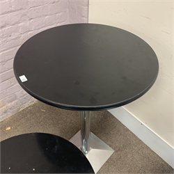 Two circular café bistro tables (D69cm, H104cm), and two smaller (D60cm, H73cm)