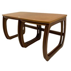 Nathan - teak Long John nest of tables and a singular nest of tables 