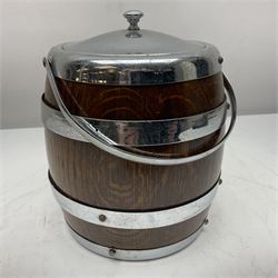 Five early 20th century biscuit barrels with silver-plated mounts