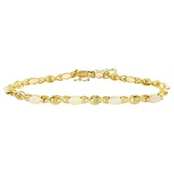 14ct gold marquise shaped opal and diamond link bracelet, Sheffield 2002