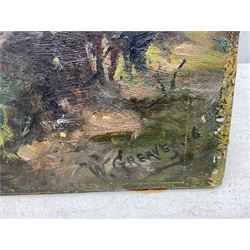 William Greaves (British 1852-1938): 'Entrance to the Village of Scholes near Leeds', oil on board signed and dated '16, titled and inscribed verso 31cm x 46cm (unframed)