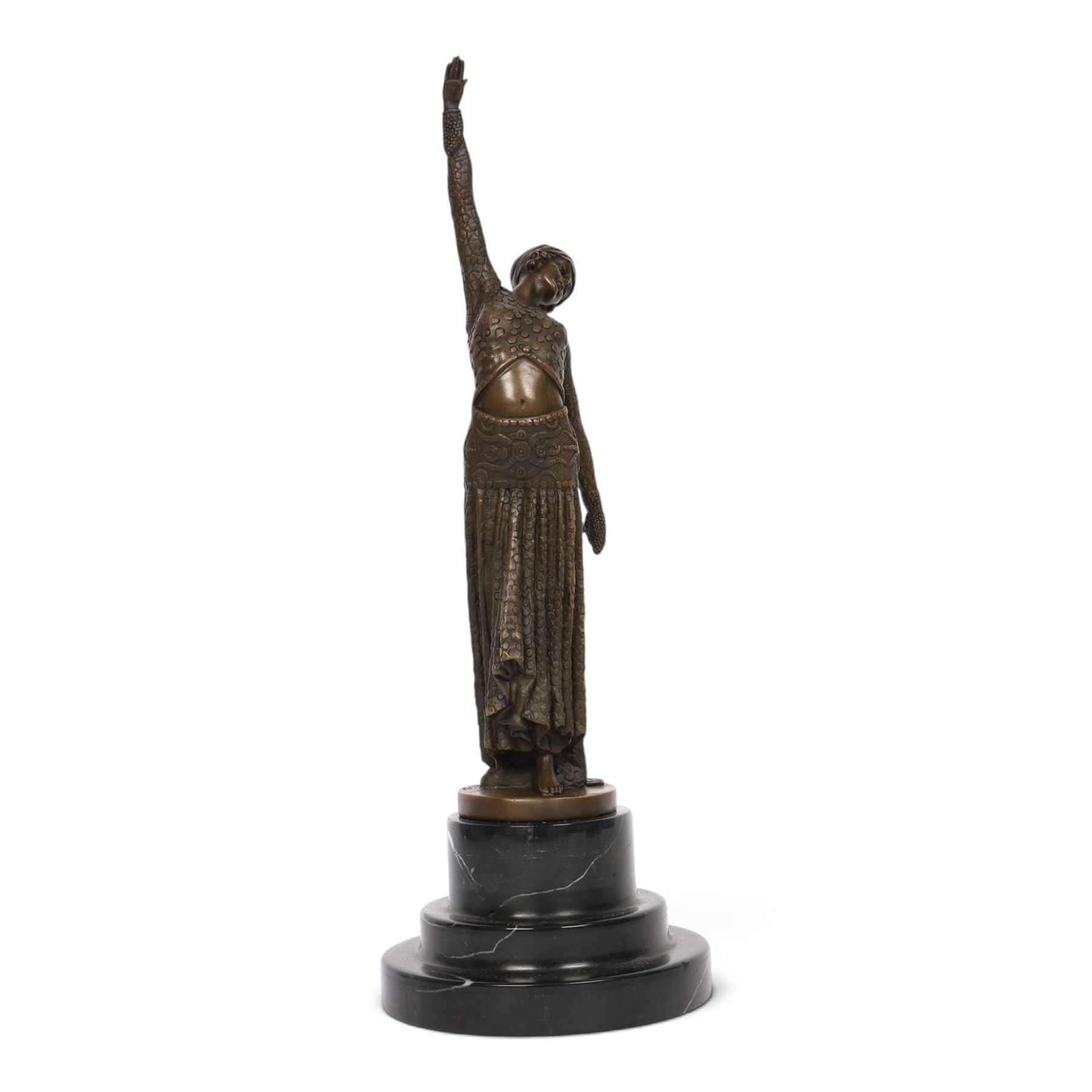 After Demétre Chiparus, Art Deco patinated bronze figure 'Footsteps', modelled as a female dancer with raised arm