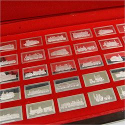 Set of fifty 'Great British Locomotives' silver ingots by  John Pinches, rectangular ingots depicting a different locomotive to each, hallmarked John Pinches, London 1978, in wooden presentation case