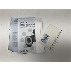 Yukon rubber armoured compact variable power spotting scope (boxed), together with Bresser 10x50 binoculars, Bushnell Excursion 10x42 binoculars, camera equipment etc  