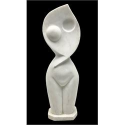 Contemporary carved abstract marble statue of a nude female figure, H63cm