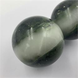 Pair of nephrite jade spheres, D6cm 
