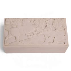 ELO Ware - Art Deco white Bakelite cigarette box, circa 1930's, the hinged lid decorated i...