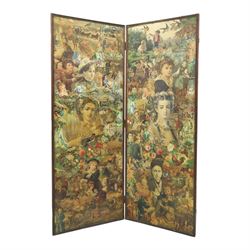 Victorian mahogany framed decoupage two-panel screen