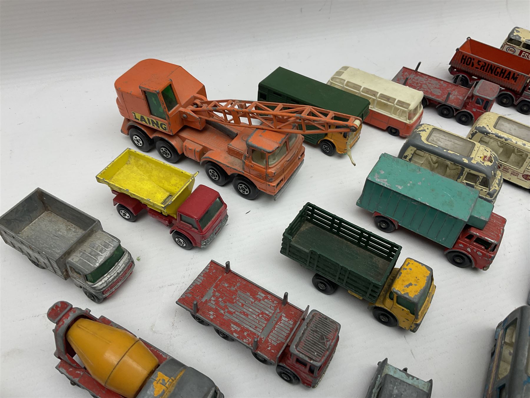 Lesney - approximately forty nine unboxed and playworn die-cast models of various scales with examples from the ‘Matchbox Series’ such as Mercedes Truck No.1, Mercedes Benz ‘Binz’ Ambulance No.2, Stake Truck No.4 etc; further models to include ‘Models of Yesteryear’ 1910 Benz Limousine Y-3, Bedford 7 1/2 Ton Tipper Van No.2, Ford Anglia No. 7 etc 