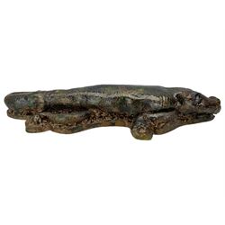 Galea Belinscaia (Yorkshire, Contemporary): Stoneware model of a baby alligator, with textured glaze finish, L56cm 