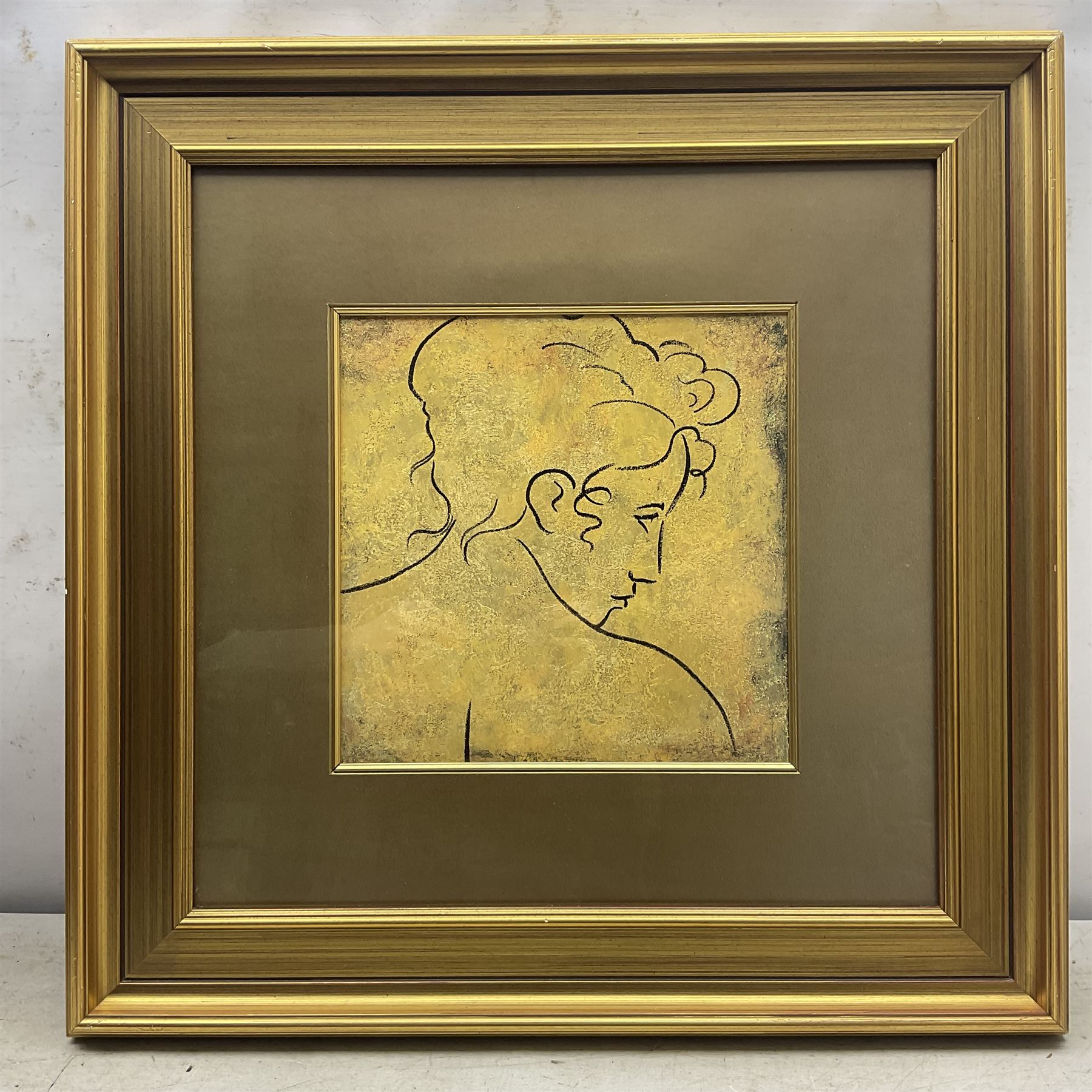 After Dan Bennion (American Contemporary): 'Visage I' and 'Visage II', pair colour prints 29cm x 29cm, in modern gilt frames