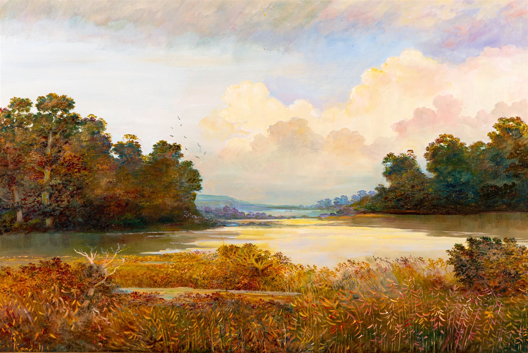 Bruce Kendall (British Contemporary): 'The Wetlands', oil on board signed, titled verso 50cm x 75cm