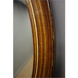  Edwardian oak inlaid oval mirror, W61cm, H87cm  