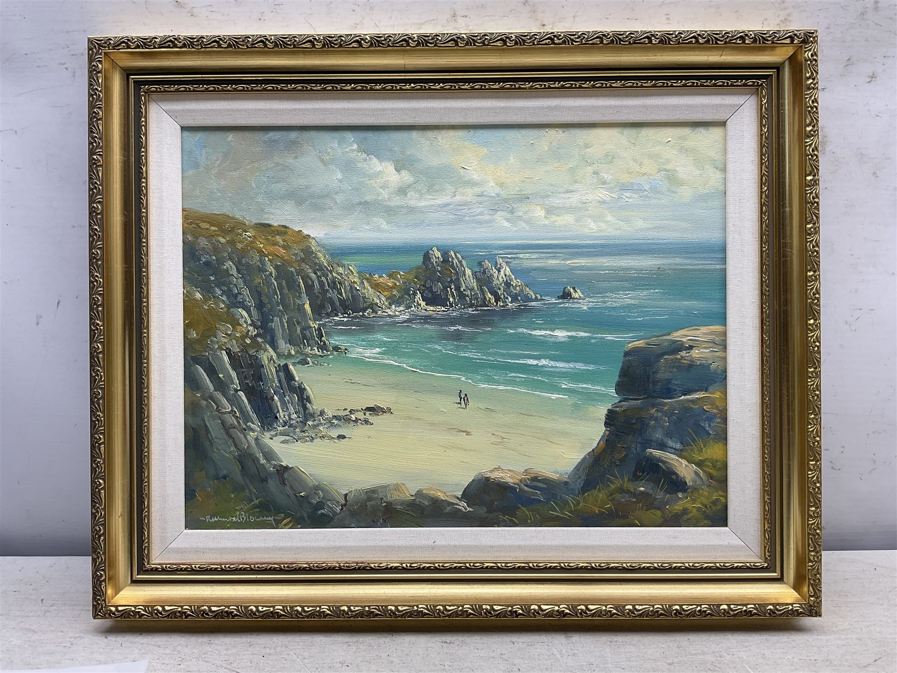 Richard Blowey (British 1947-): View Over a Cove, oil on canvas signed 29cm x 39cm