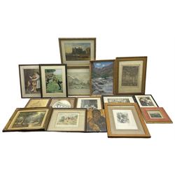 Frank Brangwyn print and a selection of other etchings together with further prints and pictures including two original oils max 37cm x 24cm (qty)