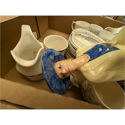 Old Tupton Ware vase, Royal Doulton Juno pattern dinner wares and other ceramics, in three boxes, etc