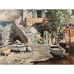 Felice Giordano (Italian 1880-1964): 'Small Harbour in Capri', oil on canvas signed 35cm x 49cm