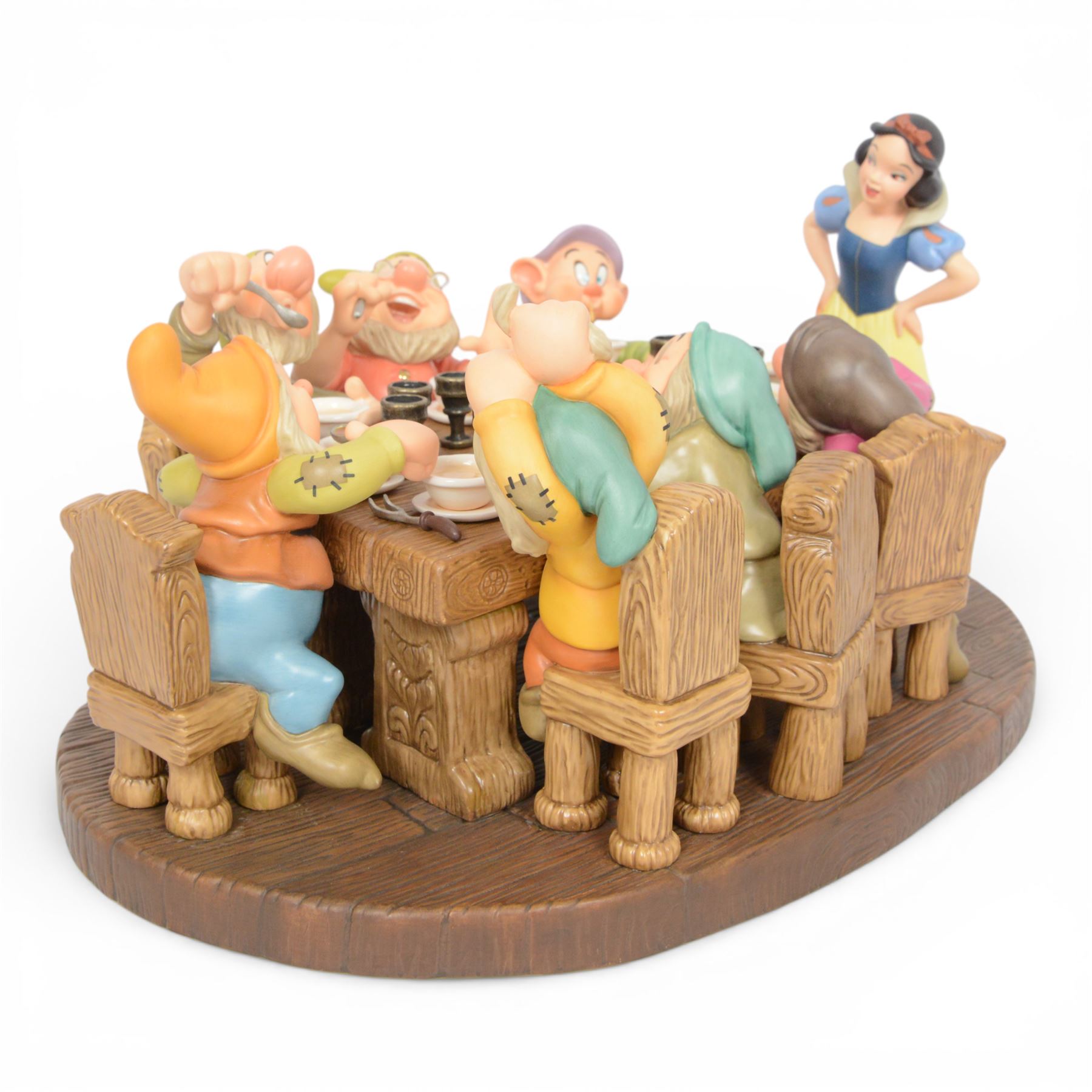 Limited Edition Disney Classics Collection figure group 'Soups On!', Snow White and the Seven Dwarves having dinner at a large table, boxed with certificate of authenticity and presentation video of the scene