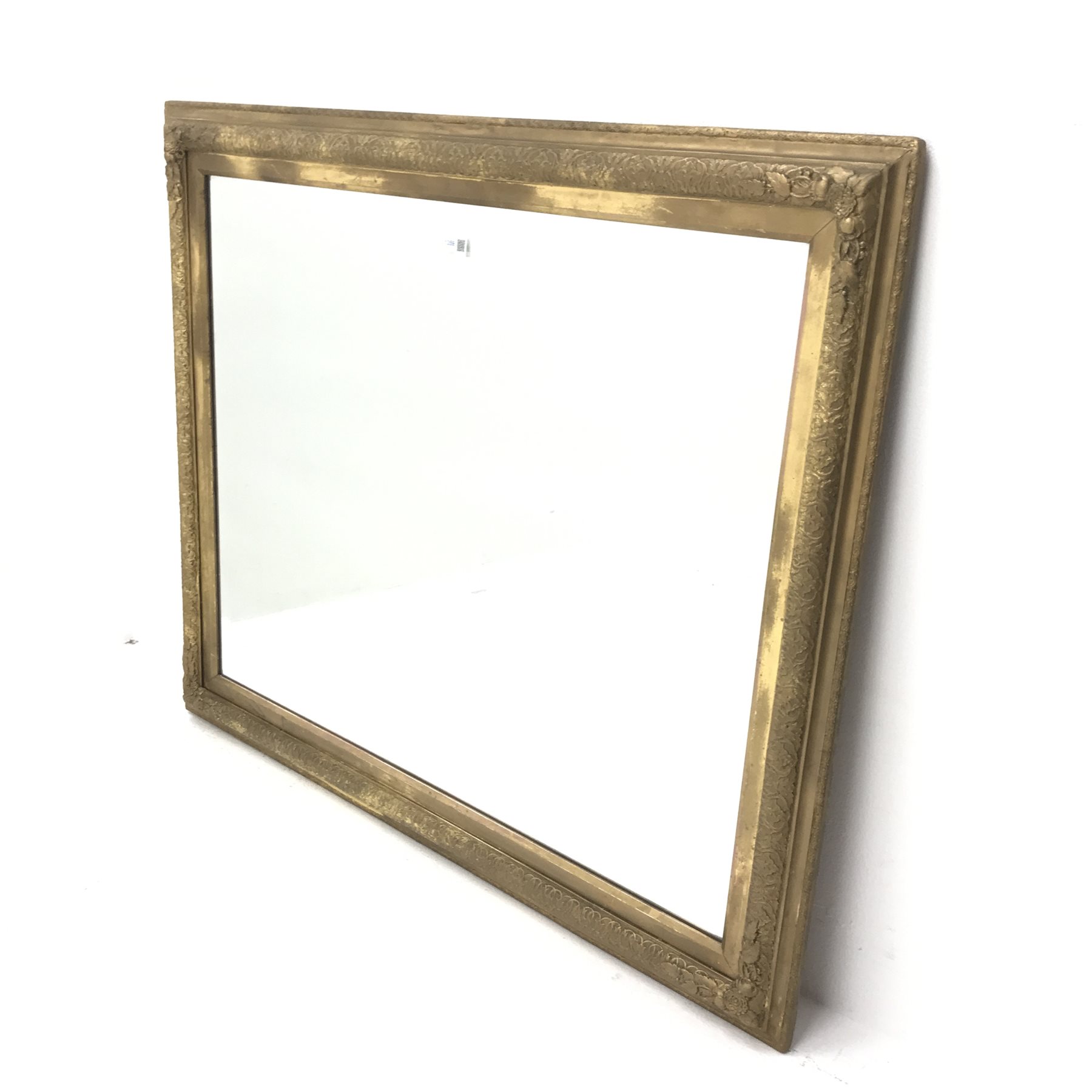 Large gilt framed bevelled edge wall mirror, W108cm, H91cm The