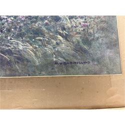 Alwyn Henry Holland (British 1861-1935): Young Woman in a Cottage Garden, watercolour heightened in white signed 47cm x 62cm 
Notes: Holland born in Sheffield, son of a Grocer, managed the family business and was a member and secretary of the Sheffield Society of Artists.