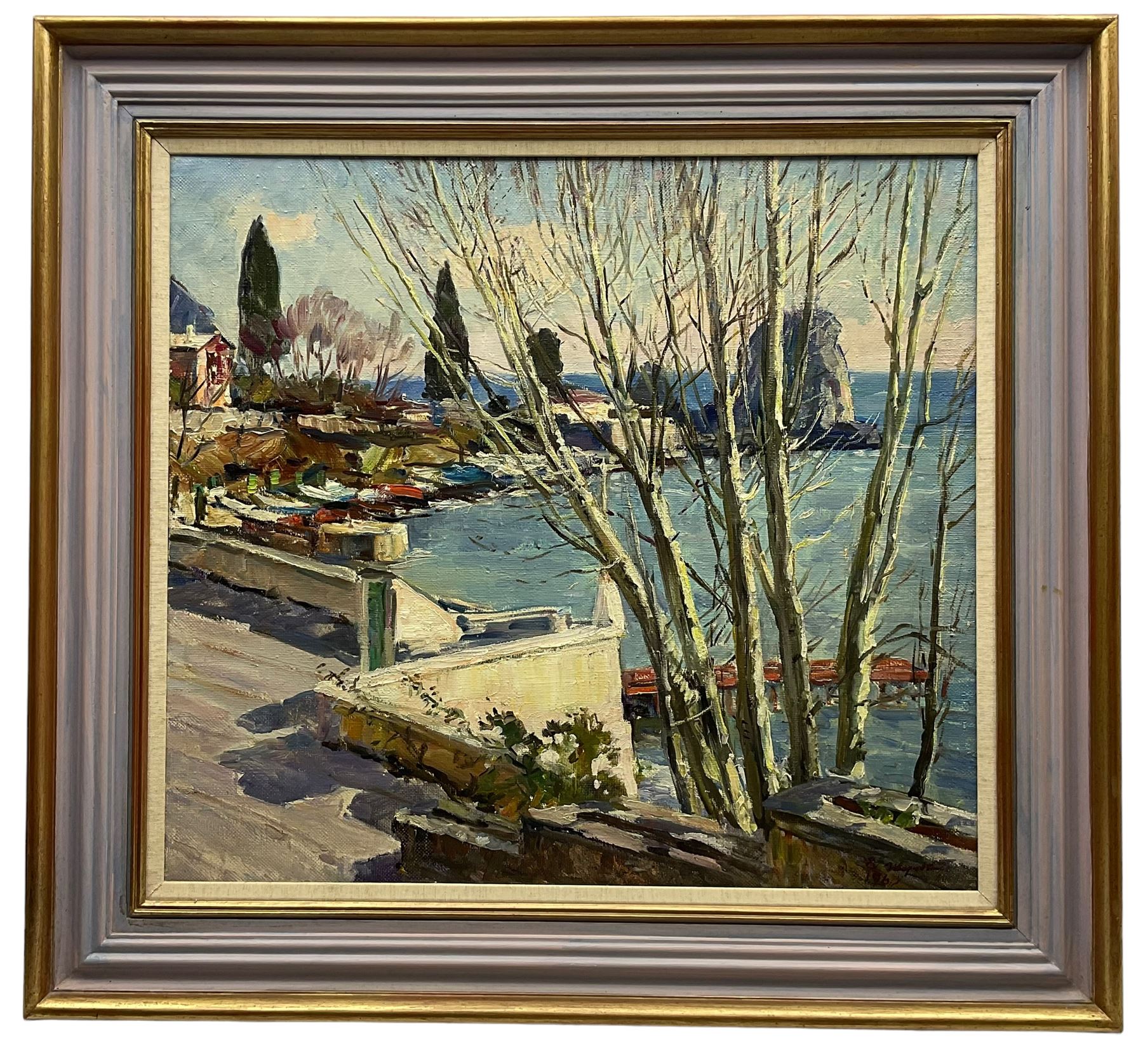 Evgeni Fedorovich Zherdzitski (Ukrainian 1928-): 'Spring, Crimea, Gurzut', oil on canvas signed and dated 1963, inscribed and labelled verso 58cm x 64cm 