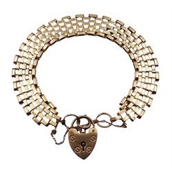9ct gold gate bracelet with heart locket clasp, hallmarked