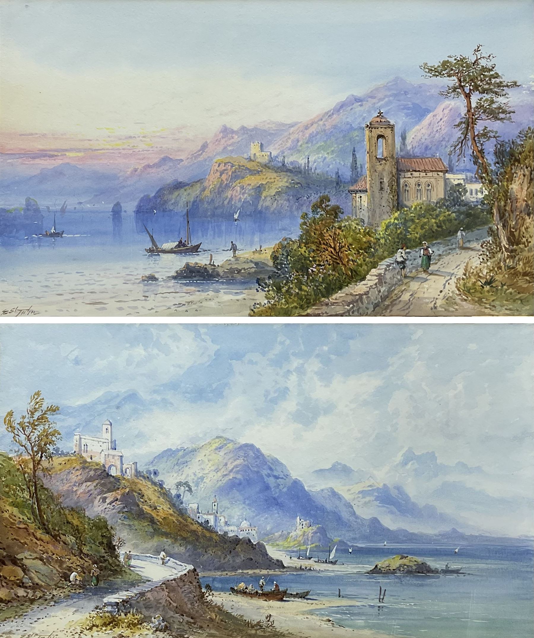Edwin St. John RBA (British 1878-1961): North Italian Lake scenes, pair watercolours signed 30cm x 50cm (2)