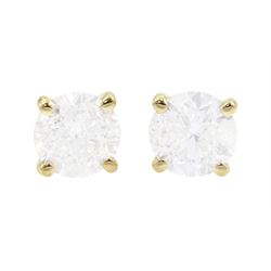 Pair of 18ct gold round brilliant cut diamond stud earrings, total diamond weight 1.02 carat, with World Gemological Institute report