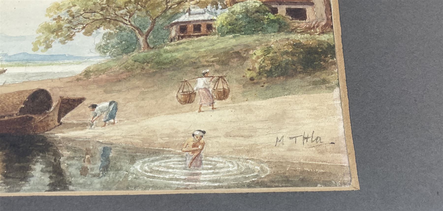 Maung Tun Hla (U Tun Hla) (Burmese 1874-1946): Royal Poinciana Tree on River Bank, pair watercolours signed M T Hla 16cm x 21cm (2)