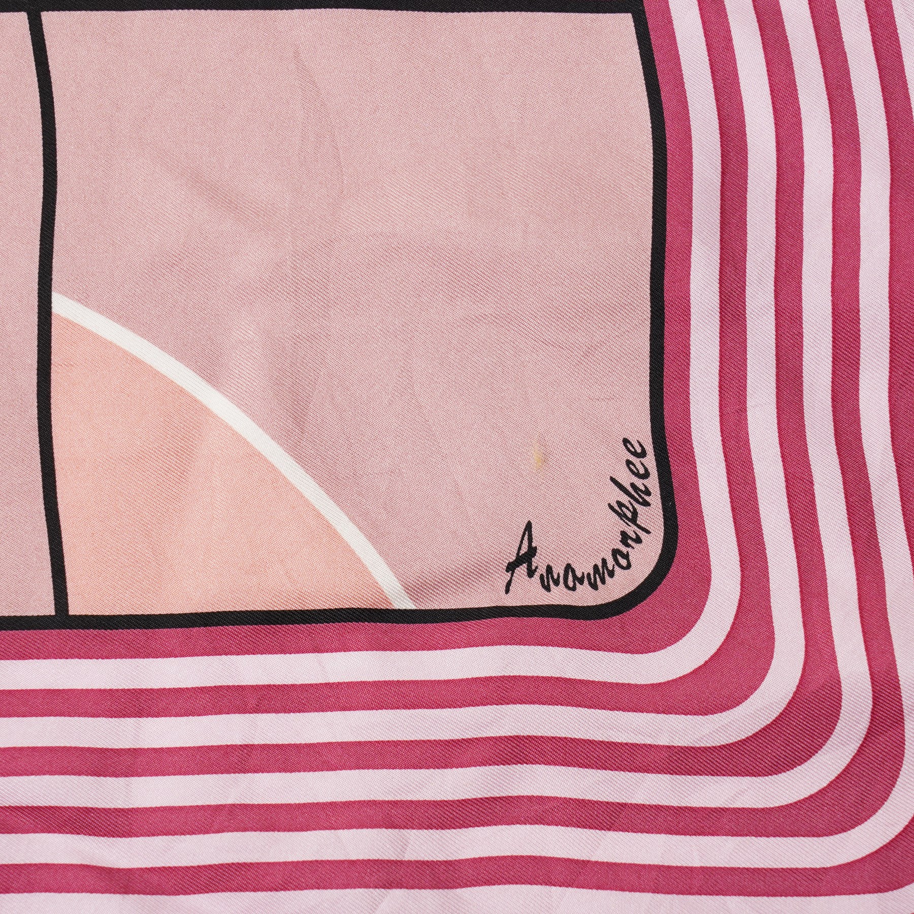 Hermès - ‘Hermès Sport’ silk scarf, designed by Anamorphée, first issued 2013, grey, burgundy, pink, blue and salmon colourway with hand-rolled edges