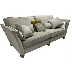 Oak Furnitureland - three-piece lounge suite upholstered in grey fabric, large three-seat sofa (W238cm, D106cm), two-seat sofa (W209cm), and snuggler sofa (W129cm)