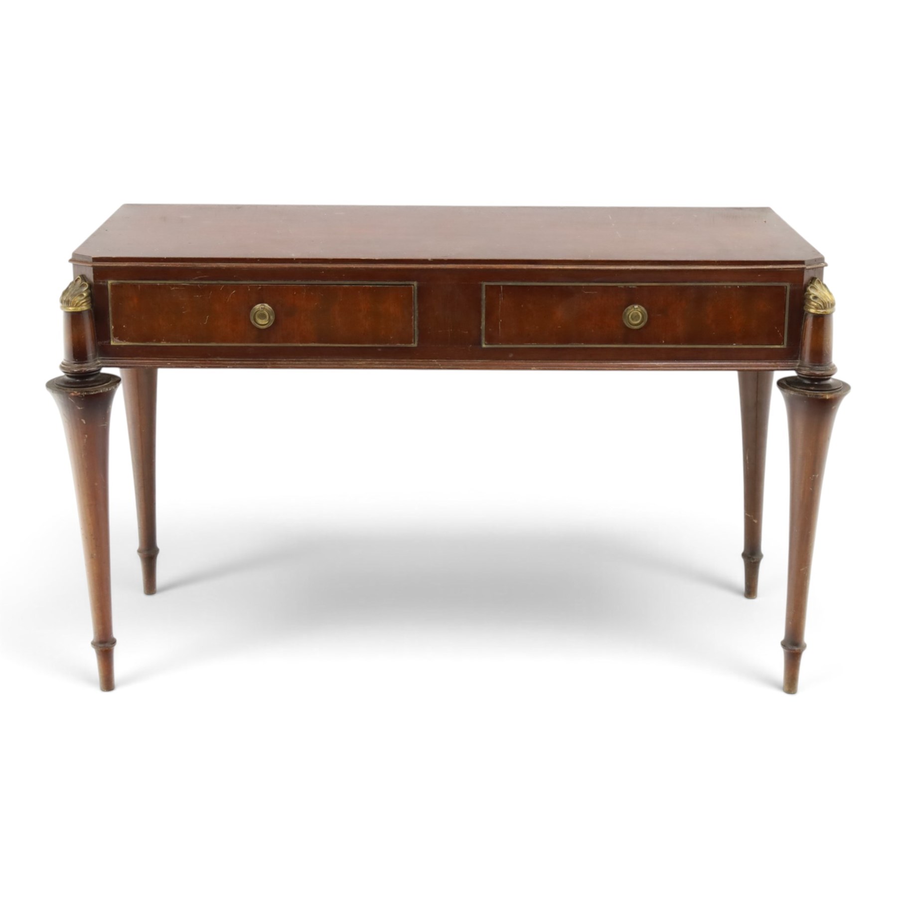 Mahogany cased canteen of Solingen cutlery, raised upon turned legs