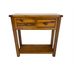 Hardwood sidetable, rectangular top over two drawers and undertier